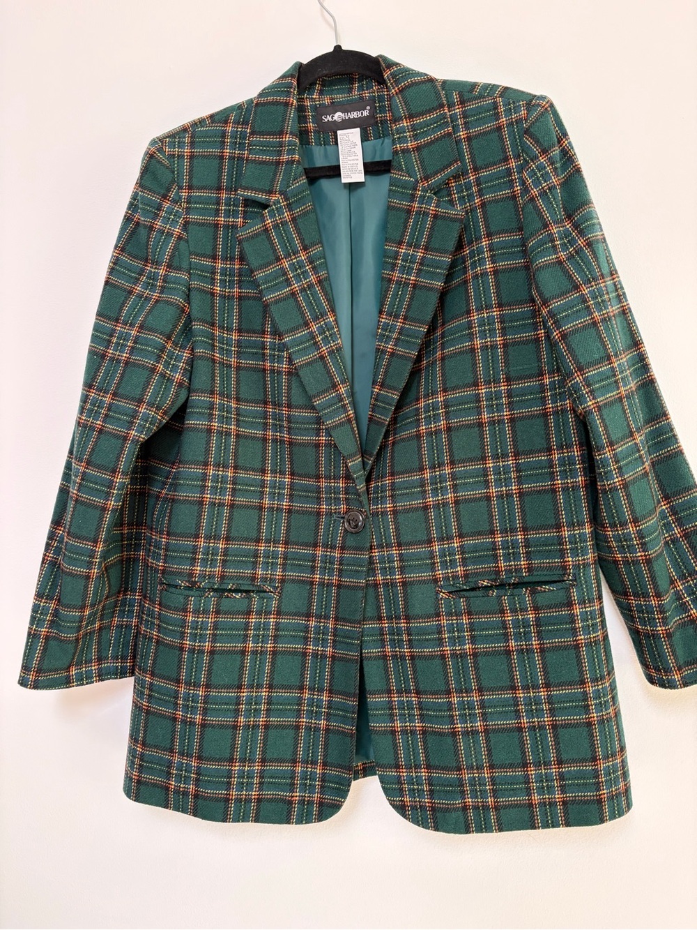 Sag Harbor Wool Blend Plaid Green Blazer Size 12